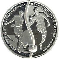 УЄФА. Євро 2012. Україна-Польща (набір з двох монет, які складаються в коло діаметром 50 мм) - срібло, 10 гривень (2012)