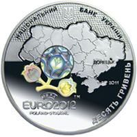 Фінальний турнір чемпіонату Європи з футболу 2012. Місто Донецьк - срібло, 10 гривень (2011)