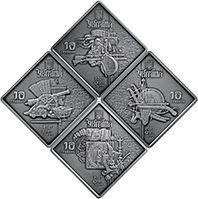 A set of four silver commemorative coins "Cossack kleinodes" in a case with flock cover in a souvenir package 40 uah (2021)