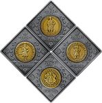 A set of four silver commemorative coins "Cossack kleinodes" in a case with flock cover in a souvenir package 40 uah (2021)